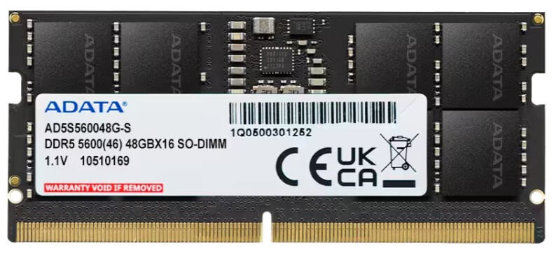 ADATA AD5S560048G-S hafıza birimi 48 GB 1 x 48 GB DDR5 5600 MT/s 262-pin SO-DIMM