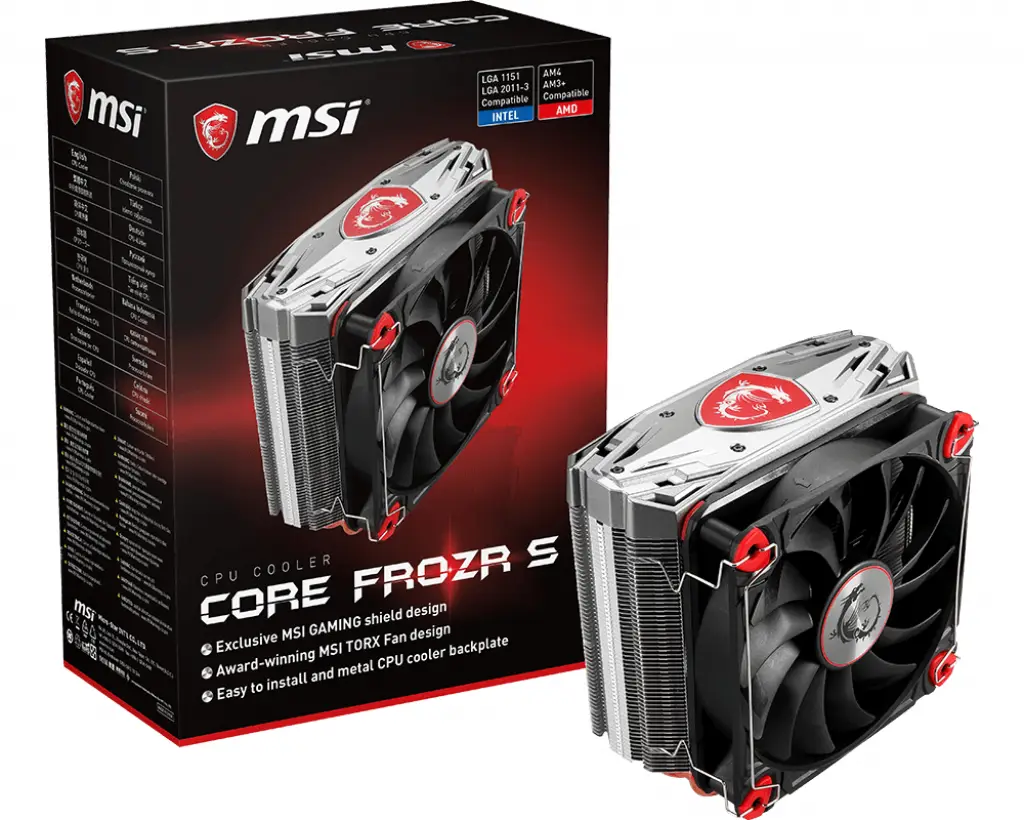 MSI CORE FROZR S CPU COOLER. AM4 compatible. 120mm fan. 4 heat pipes. COREFROZRS