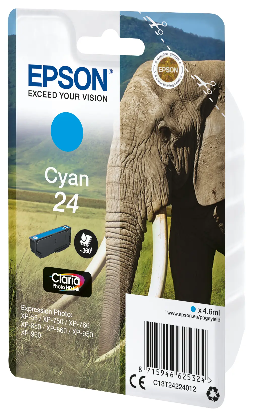 Epson Singlepack Cyan 24 Claria Photo HD Ink C13T24224022