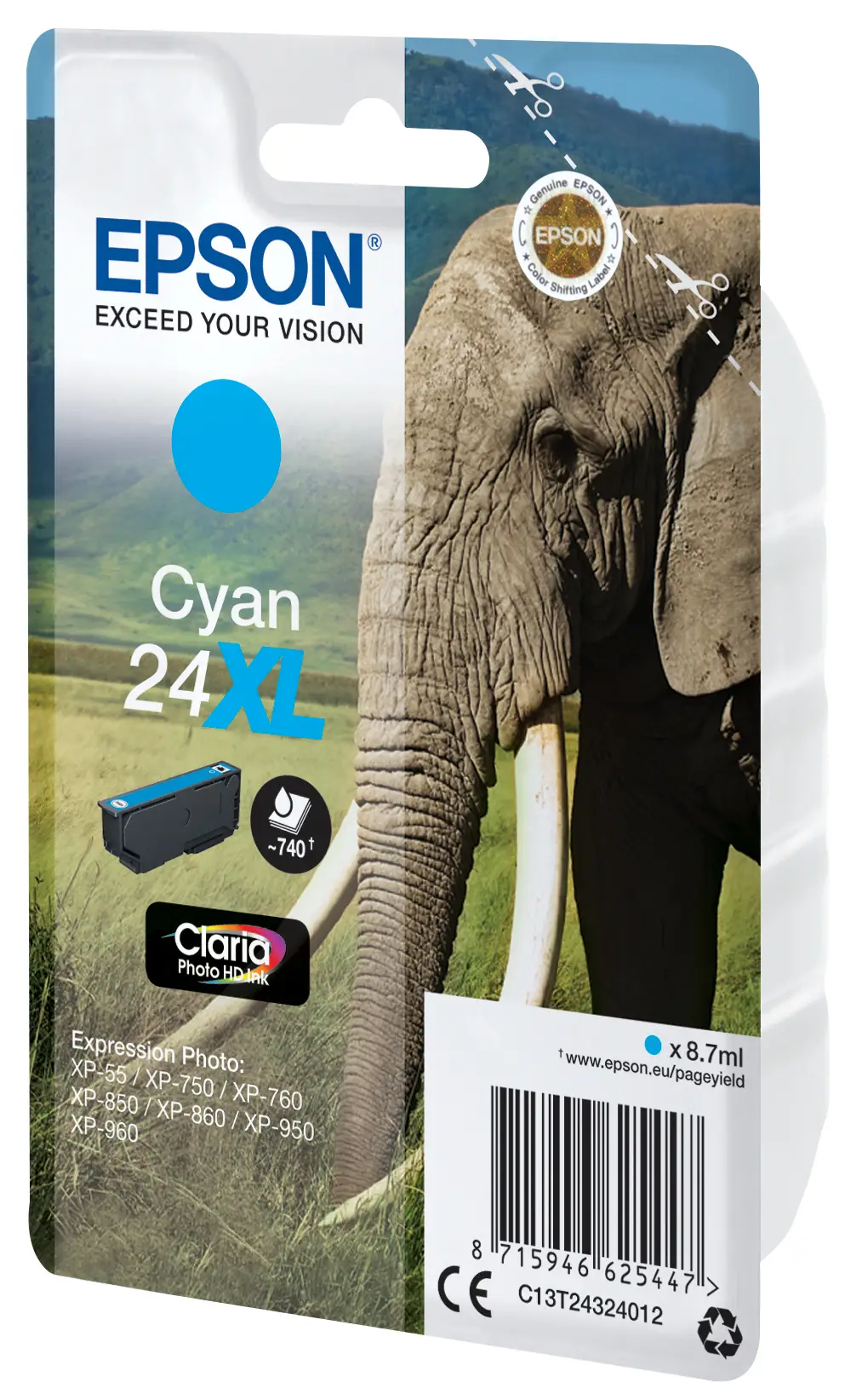 Epson Singlepack Cyan 24XL Claria Photo HD Ink C13T24324022