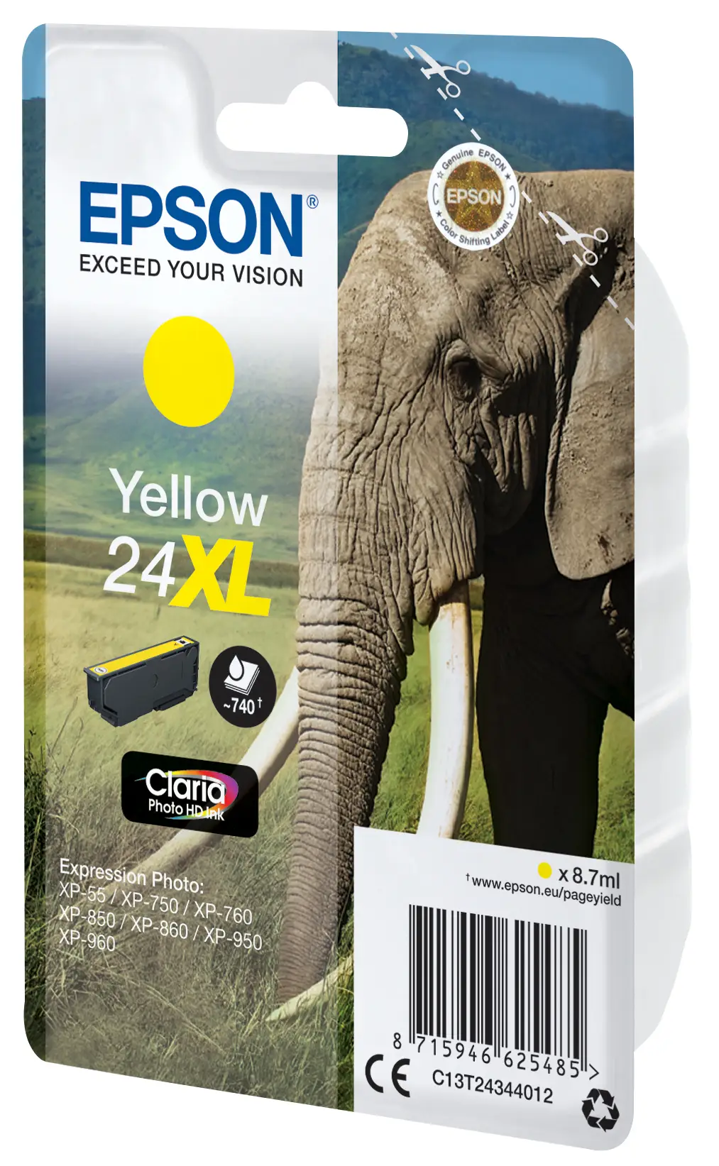 Epson Singlepack Yellow 24XL Claria Photo HD Ink C13T24344022