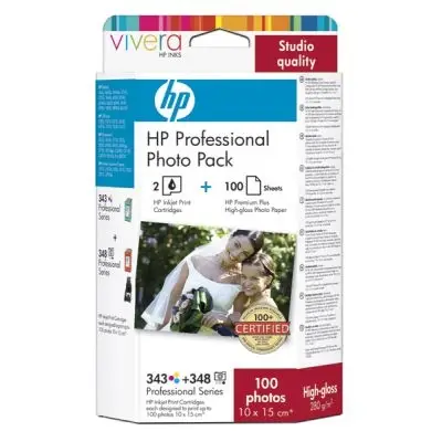 HP 343/348 Series Professional Photo Pack with Vivera Inks-10 x 15 cm/100 sht Q7960E