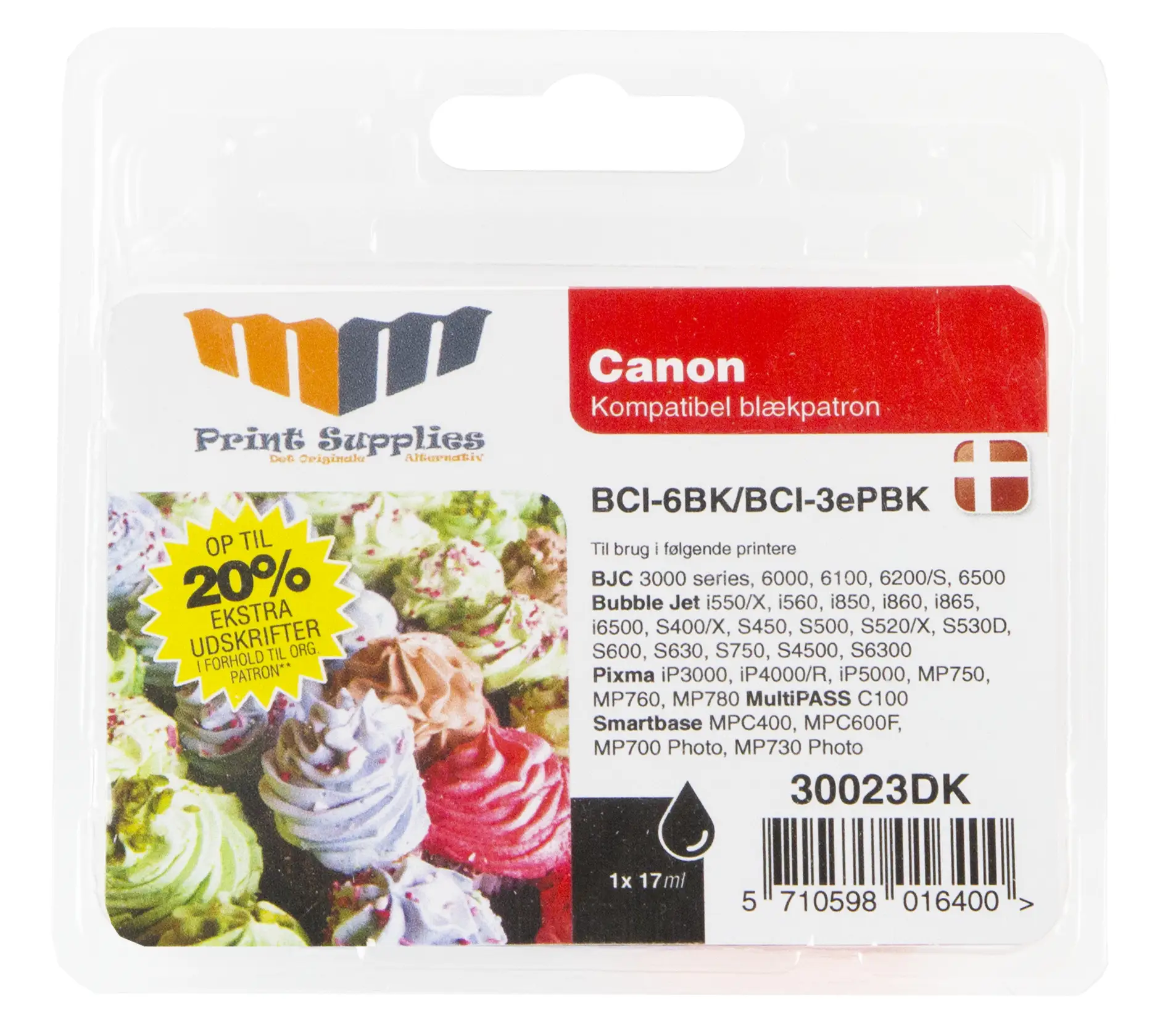MM Black Inkjet Cartridge - Replaces Canon BCI-6BK (4705A002) - 20% Extra ink compared to OEM 30023DK