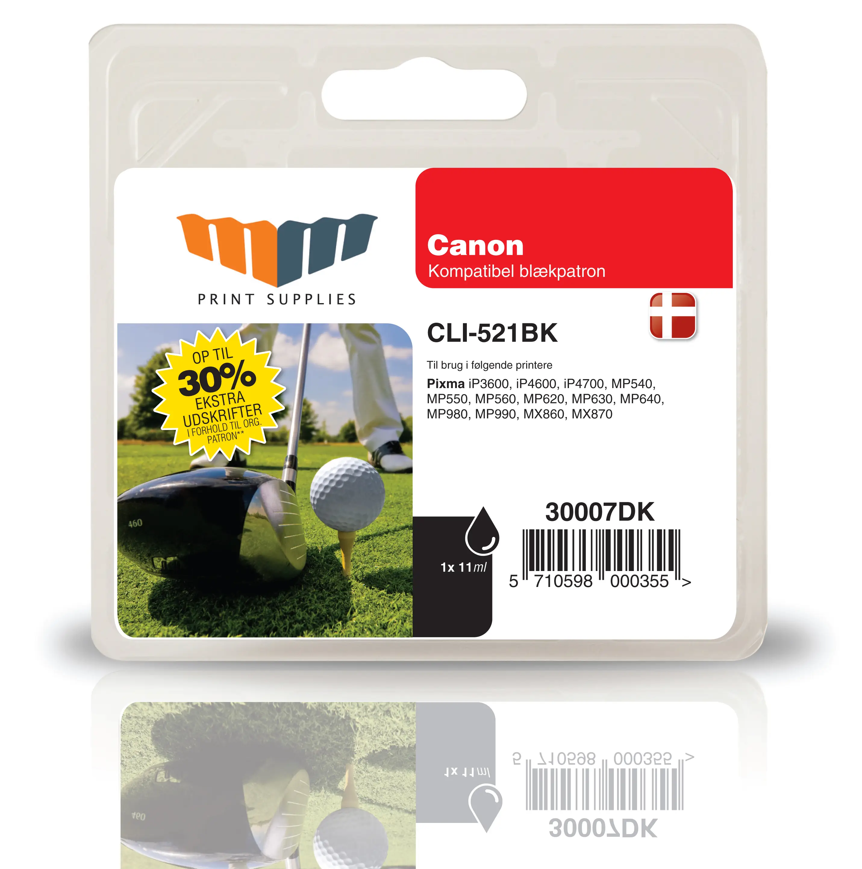 MM Black Inkjet Cartridge - Replaces Canon CLI-521BK (2933B001) - 30% Extra ink compared to OEM 30007DK