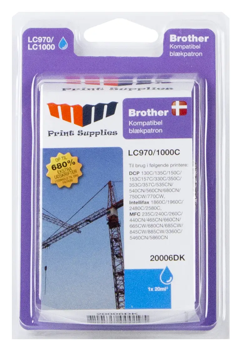 MM Cyan Inkjet Cartridge - Replaces Brother LC970C & LC1000C - 100% Extra ink compared to OEM 20006DK