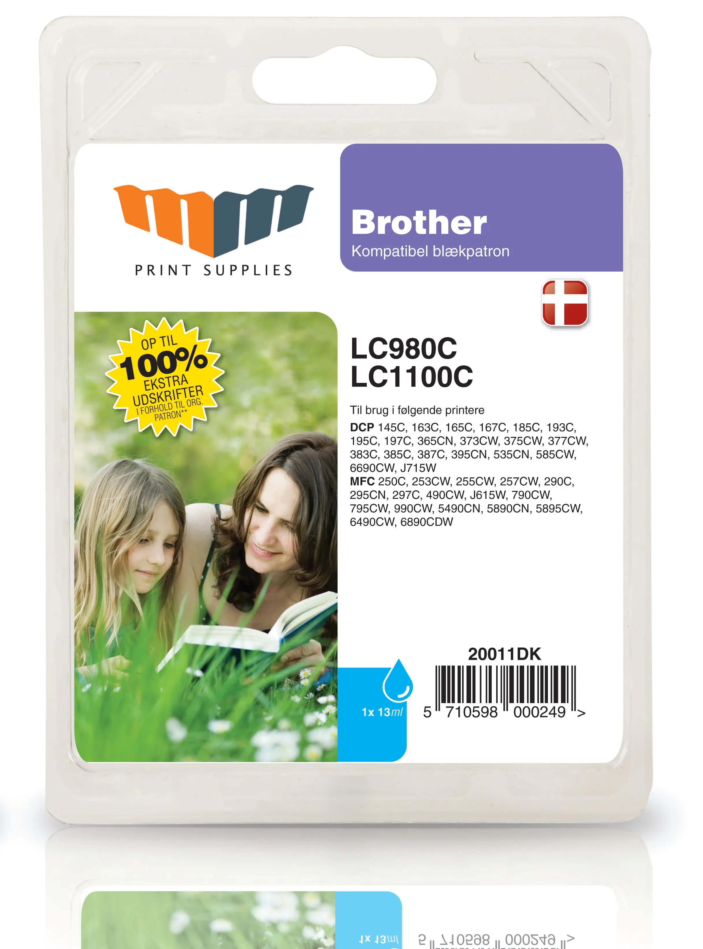 MM Cyan Inkjet Cartridge - Replaces Brother LC980C & LC1100C - 100% Extra ink compared to OEM 20011DK