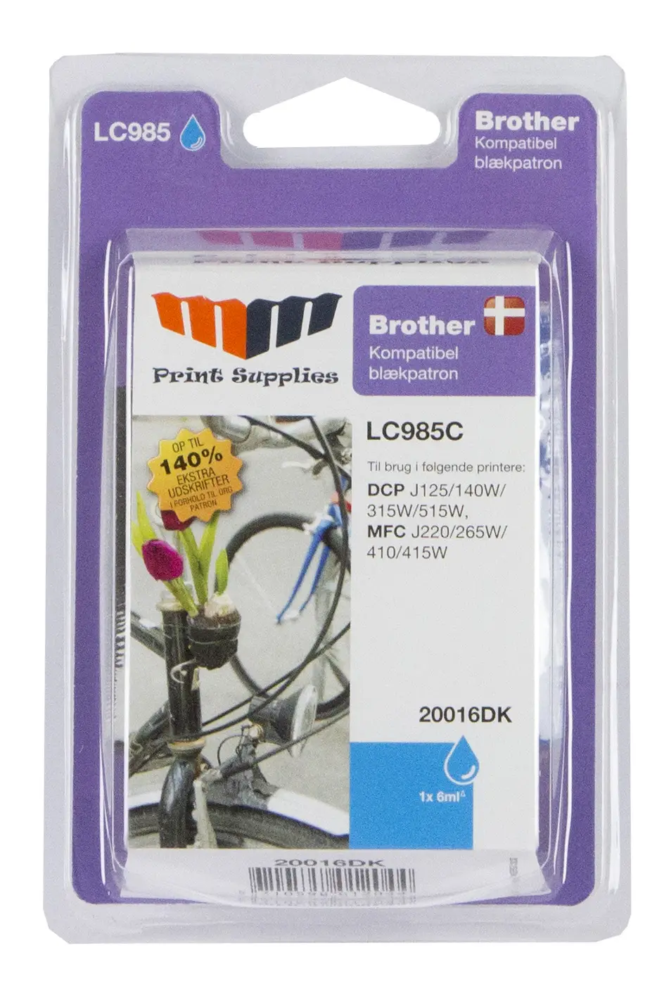 MM Cyan Inkjet Cartridge - Replaces Brother LC985C - 140% extra pages compared to OEM 20016DK