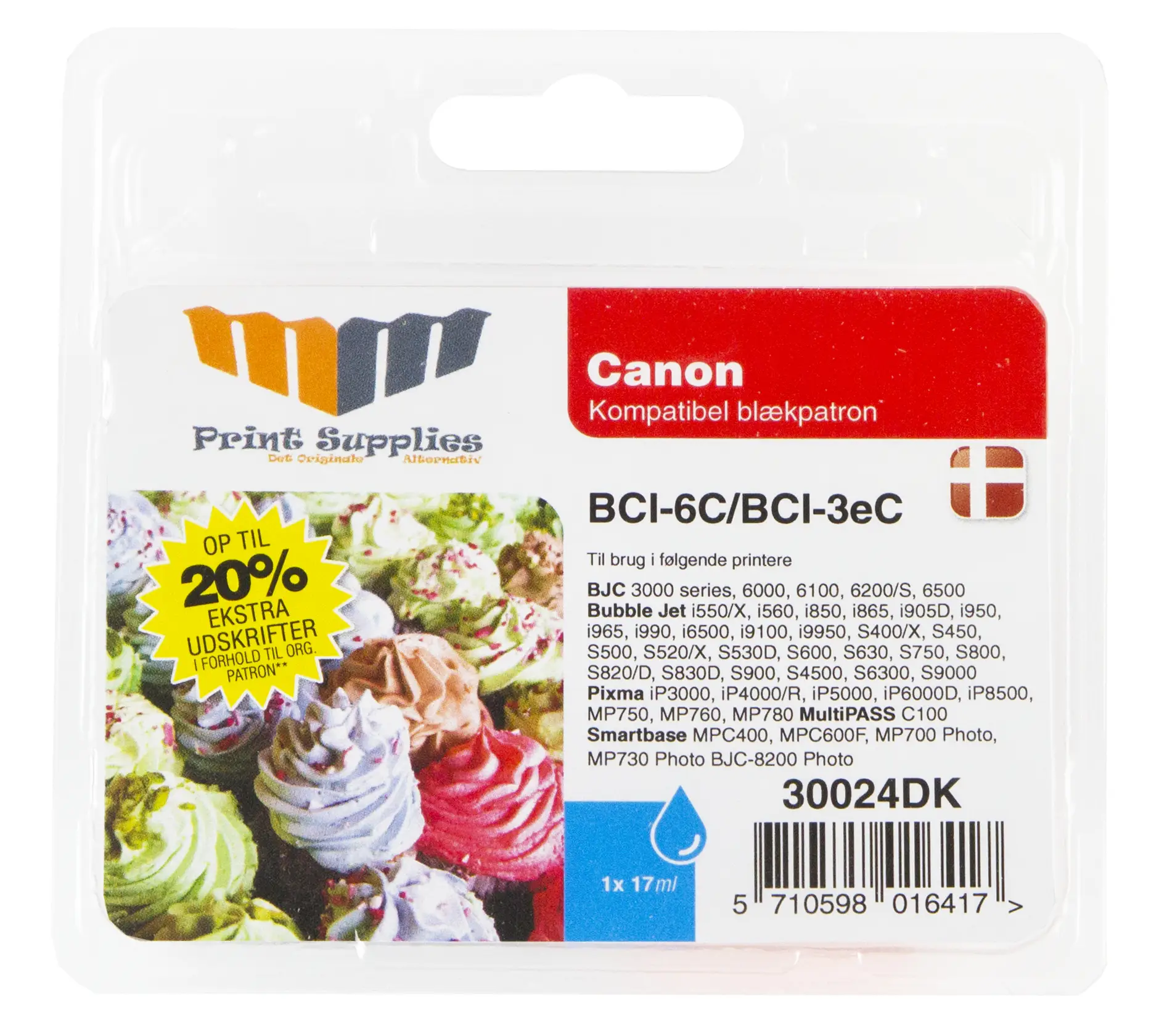 MM Cyan Inkjet Cartridge - Replaces Canon BCI-3eC / BCI-6C (4480A002 / 4706A002) - 20% Extra ink compared to OEM 30024DK