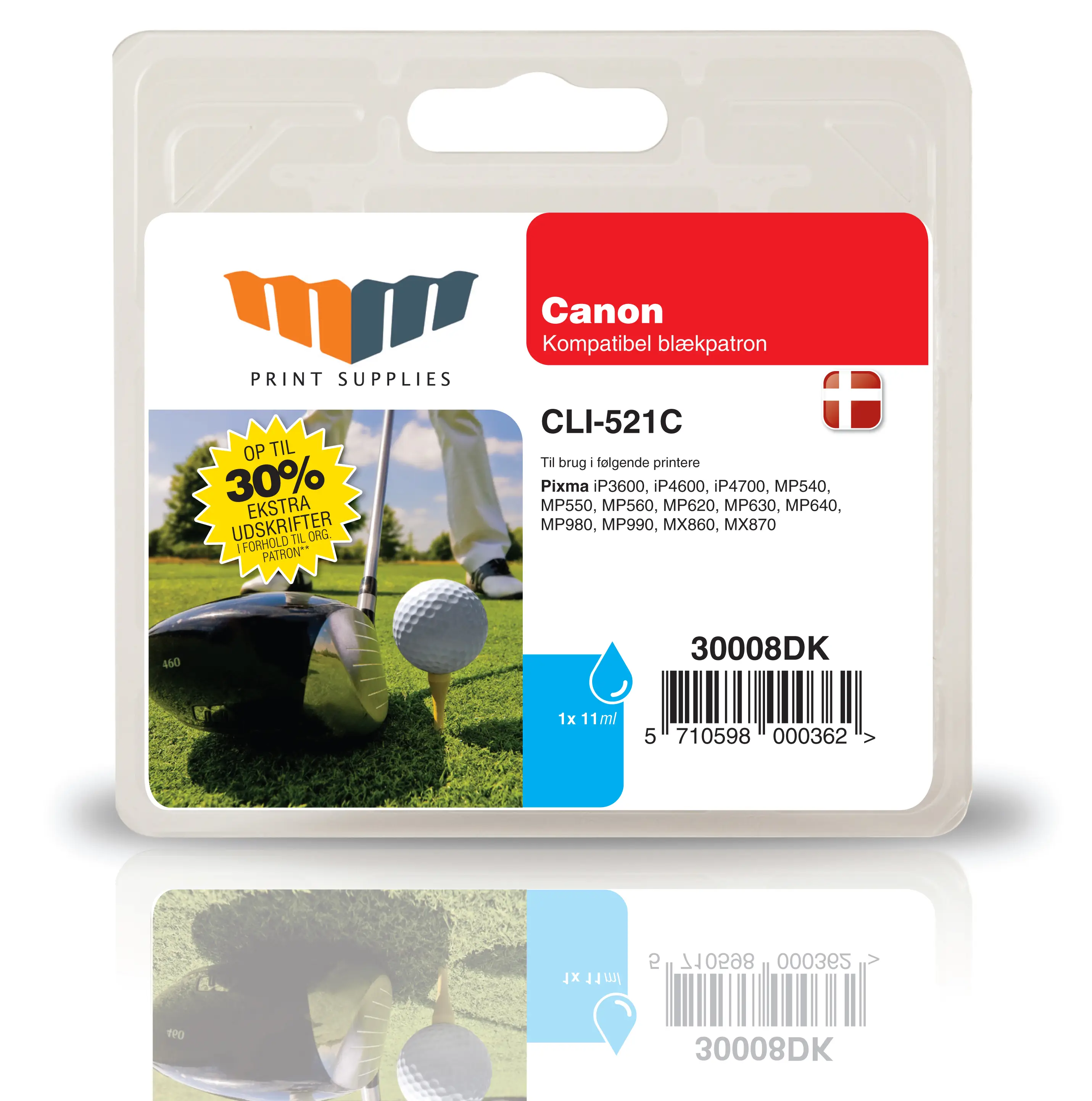 MM Cyan Inkjet Cartridge - Replaces Canon CLI-521C (2934B001) - 30% Extra ink compared to OEM 30008DK