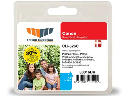 MM Cyan Inkjet Cartridge - Replaces Canon CLI-526C (4541B001) - 30% Extra ink compared to OEM 30016DK