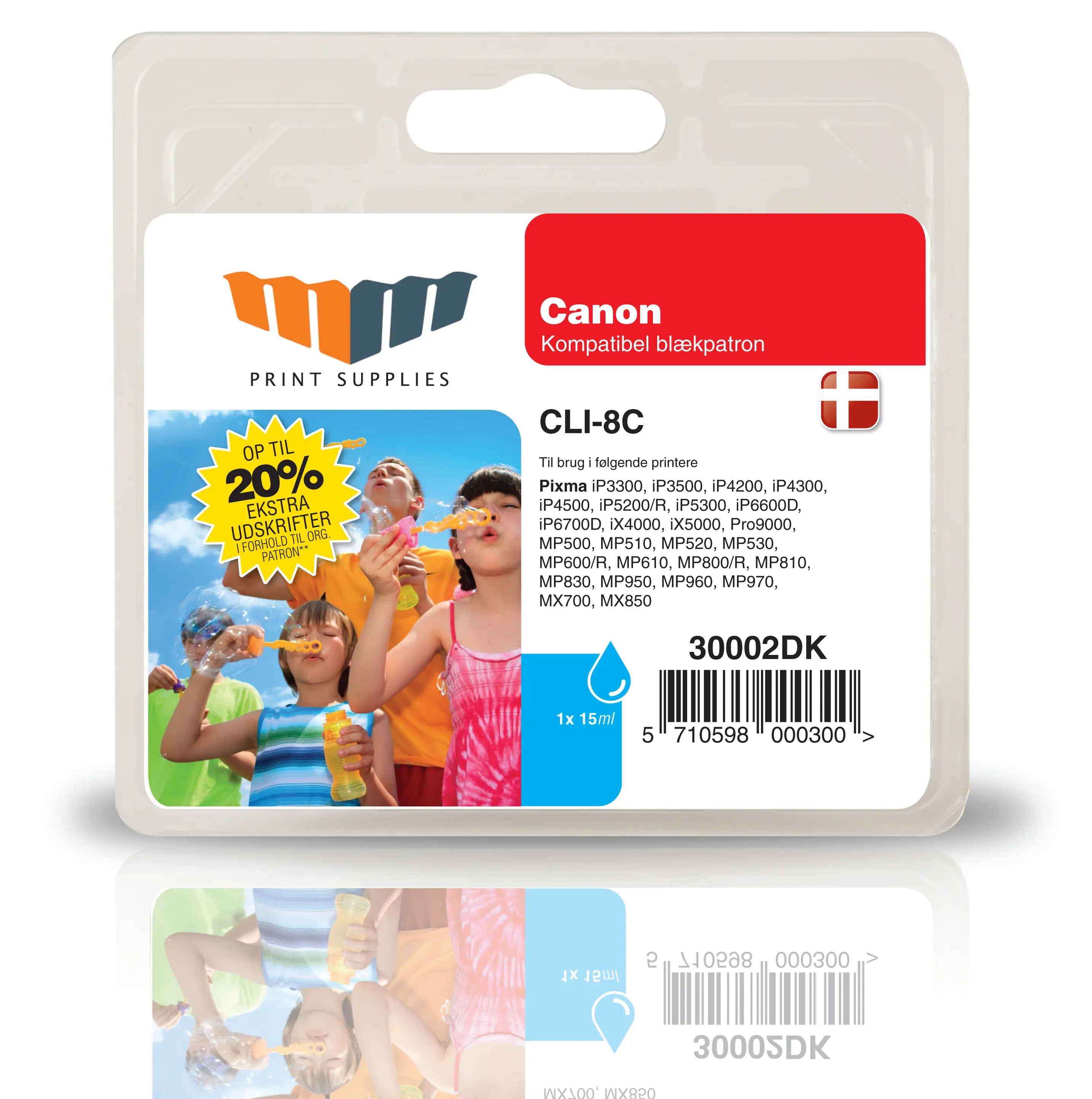 MM Cyan Inkjet Cartridge - Replaces Canon CLI-8C (0621B001) - 20% Extra ink compared to OEM 30002DK