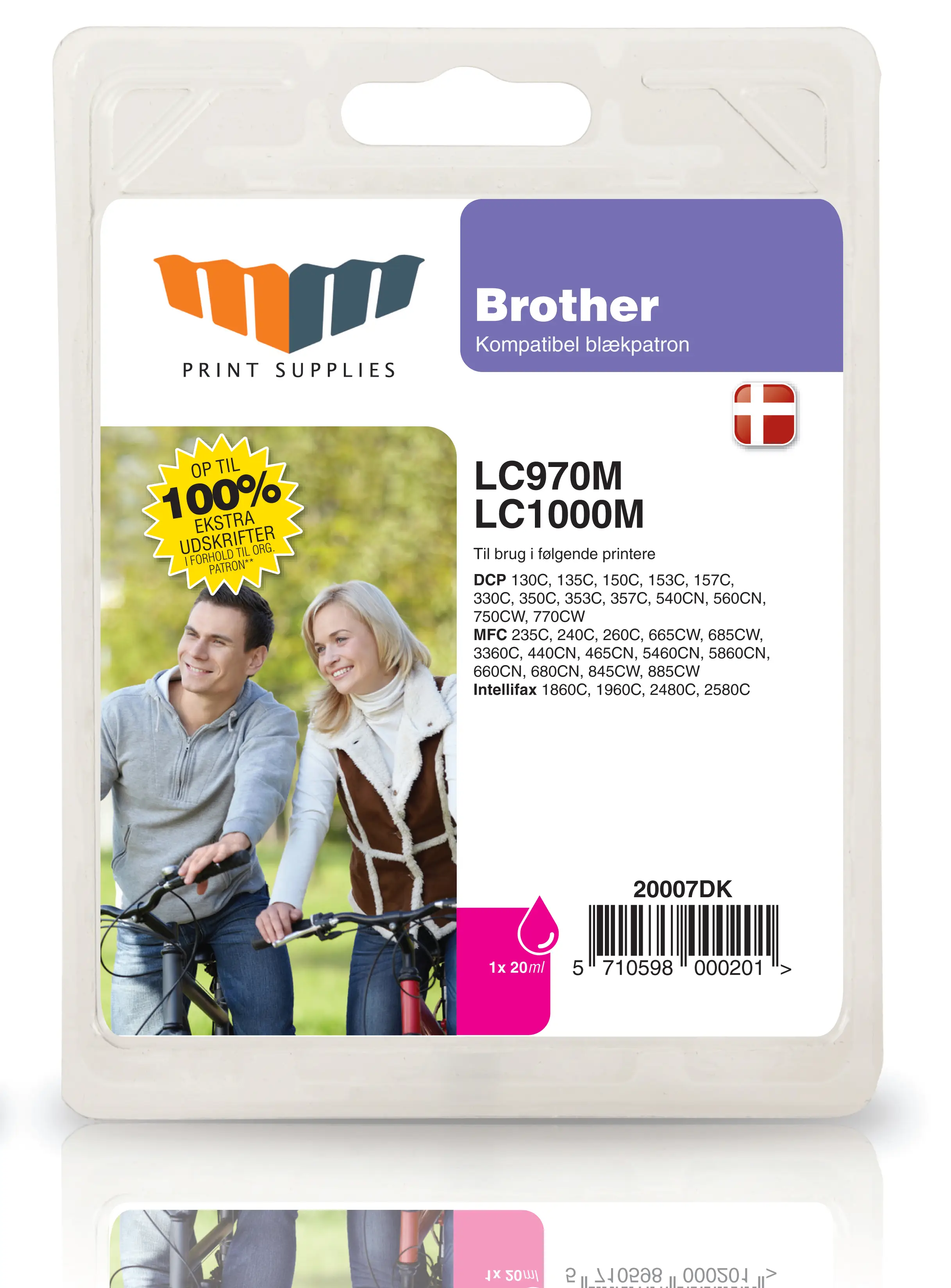 MM Magenta Inkjet Cartridge - Replaces Brother LC970M & LC1000M - 100% Extra ink compared to OEM 20007DK
