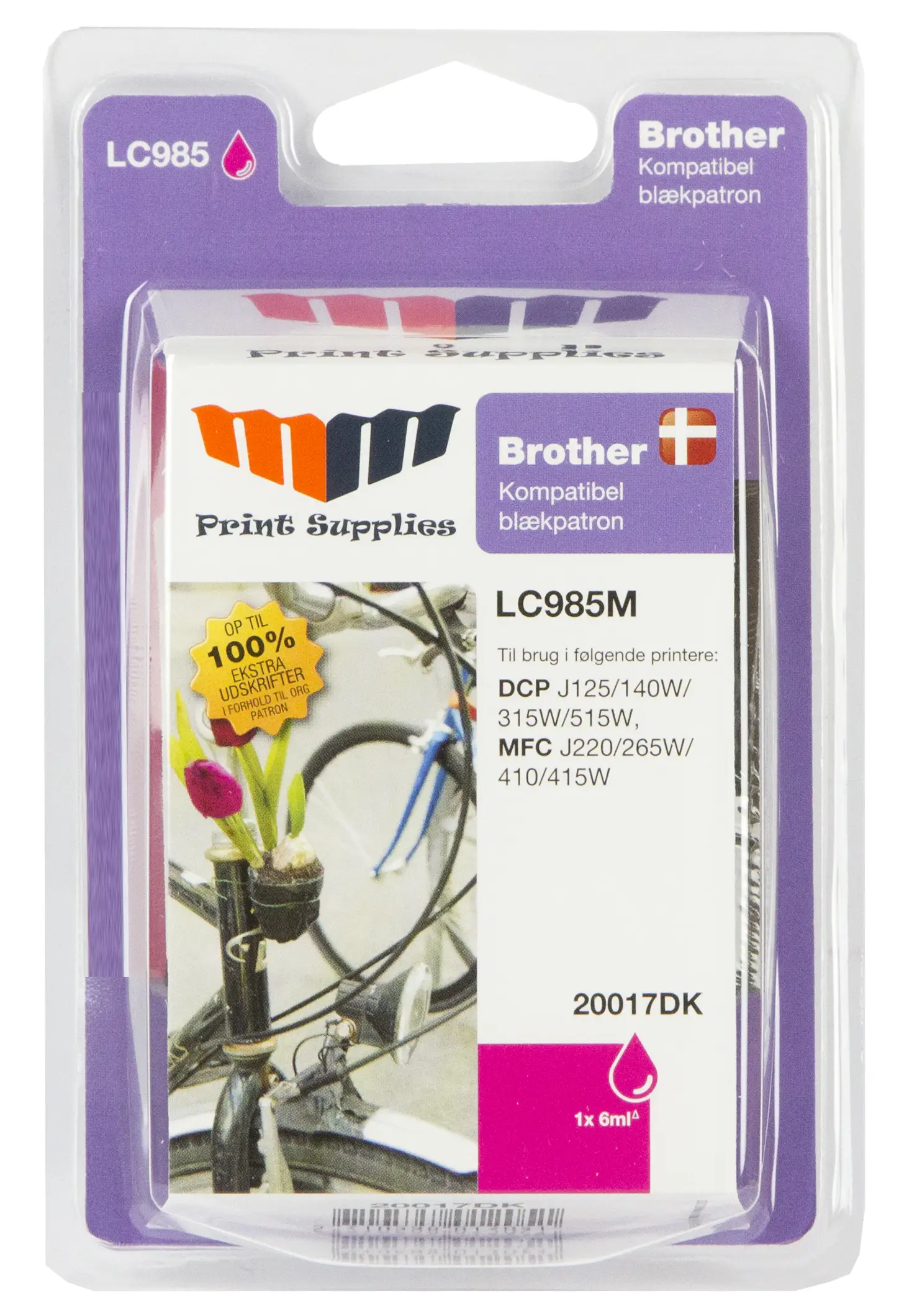 MM Magenta Inkjet Cartridge - Replaces Brother LC985M - 100% Extra ink compared to OEM 20017DK