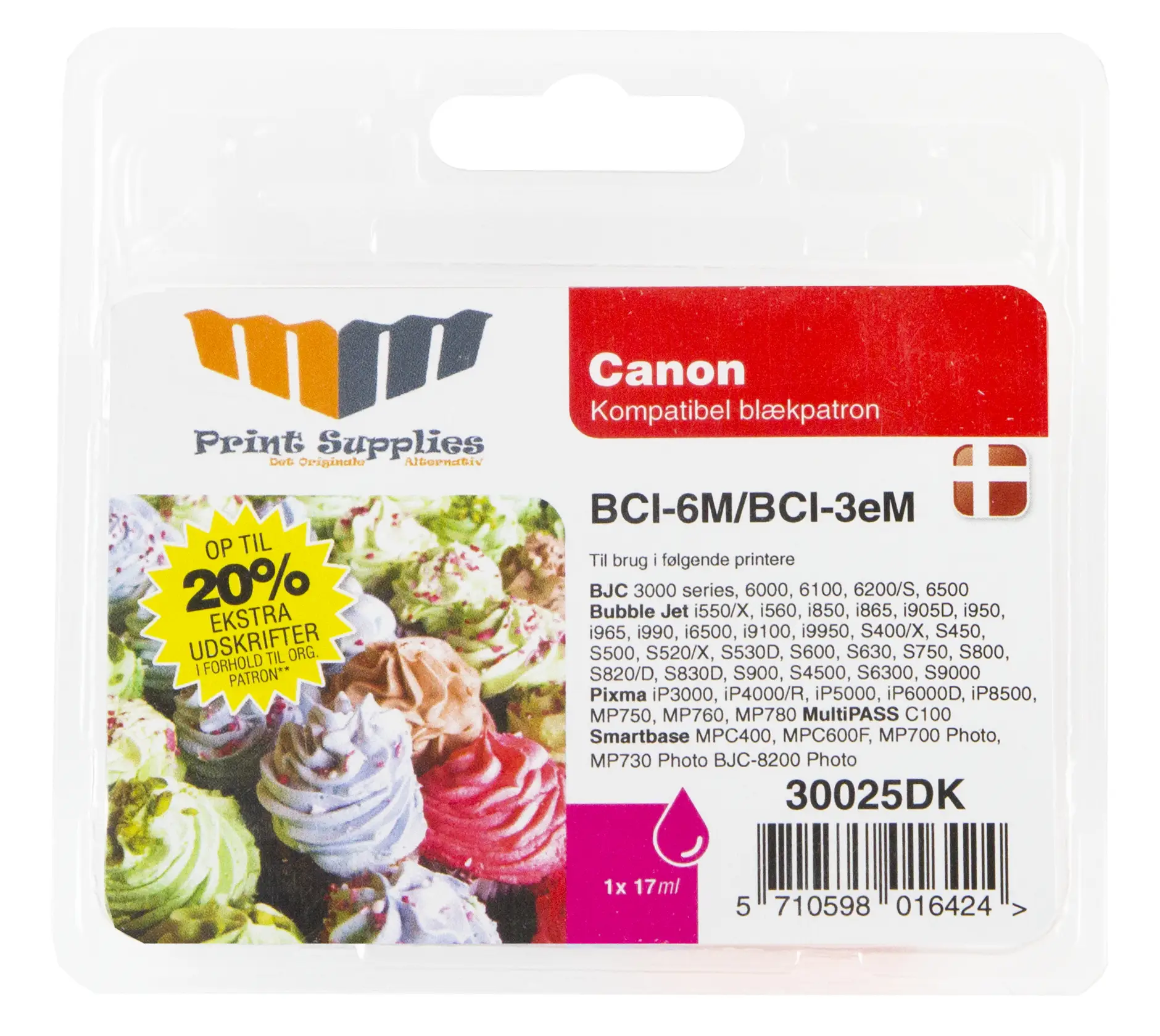 MM Magenta Inkjet Cartridge - Replaces Canon BCI-3eM / BCI-6M (4481A002 / 4707A002) - 20% Extra ink compared to OEM 30025DK