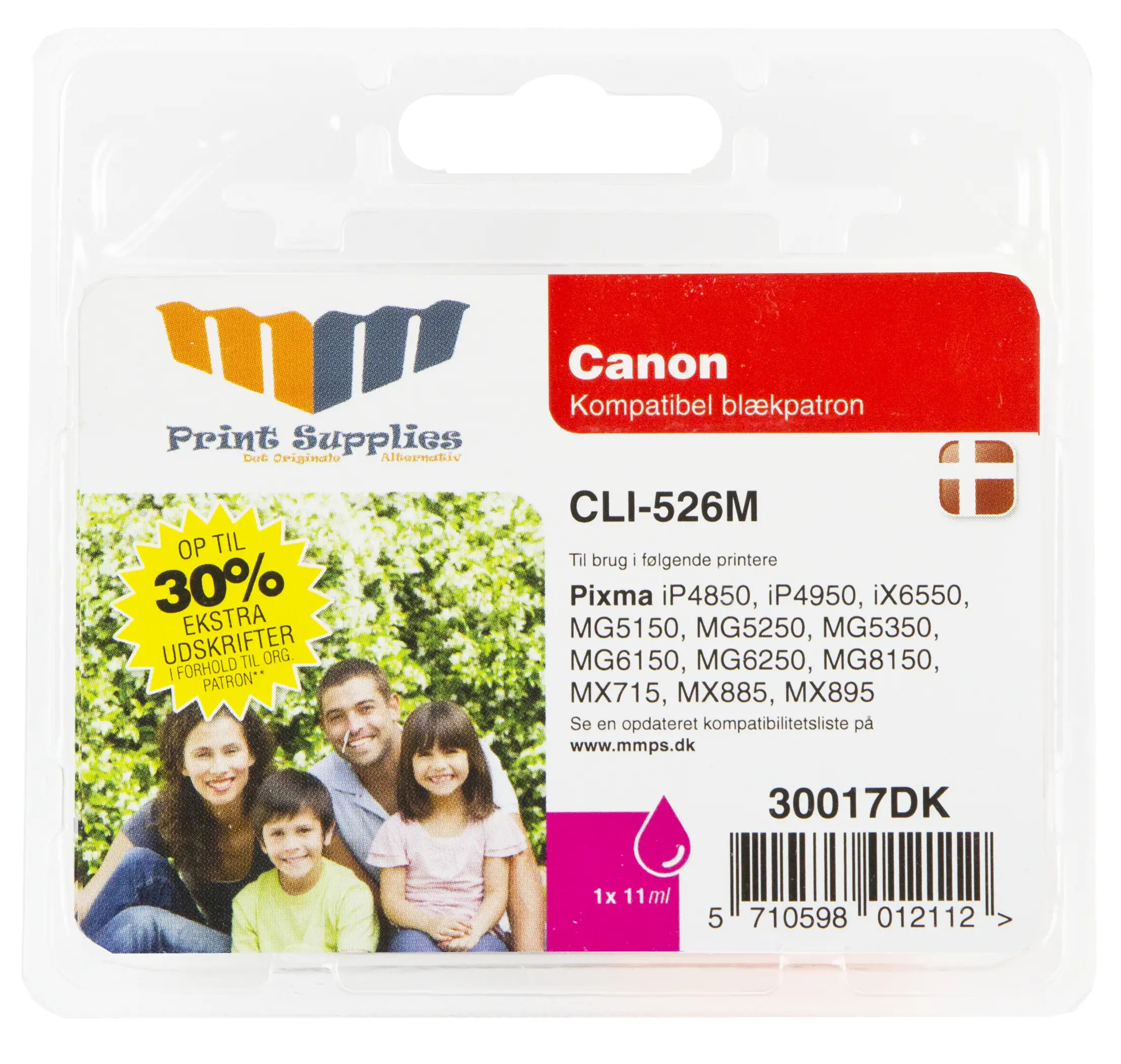 MM Magenta Inkjet Cartridge - Replaces Canon CLI-526M (4542B001) - 30% Extra ink compared to OEM 30017DK