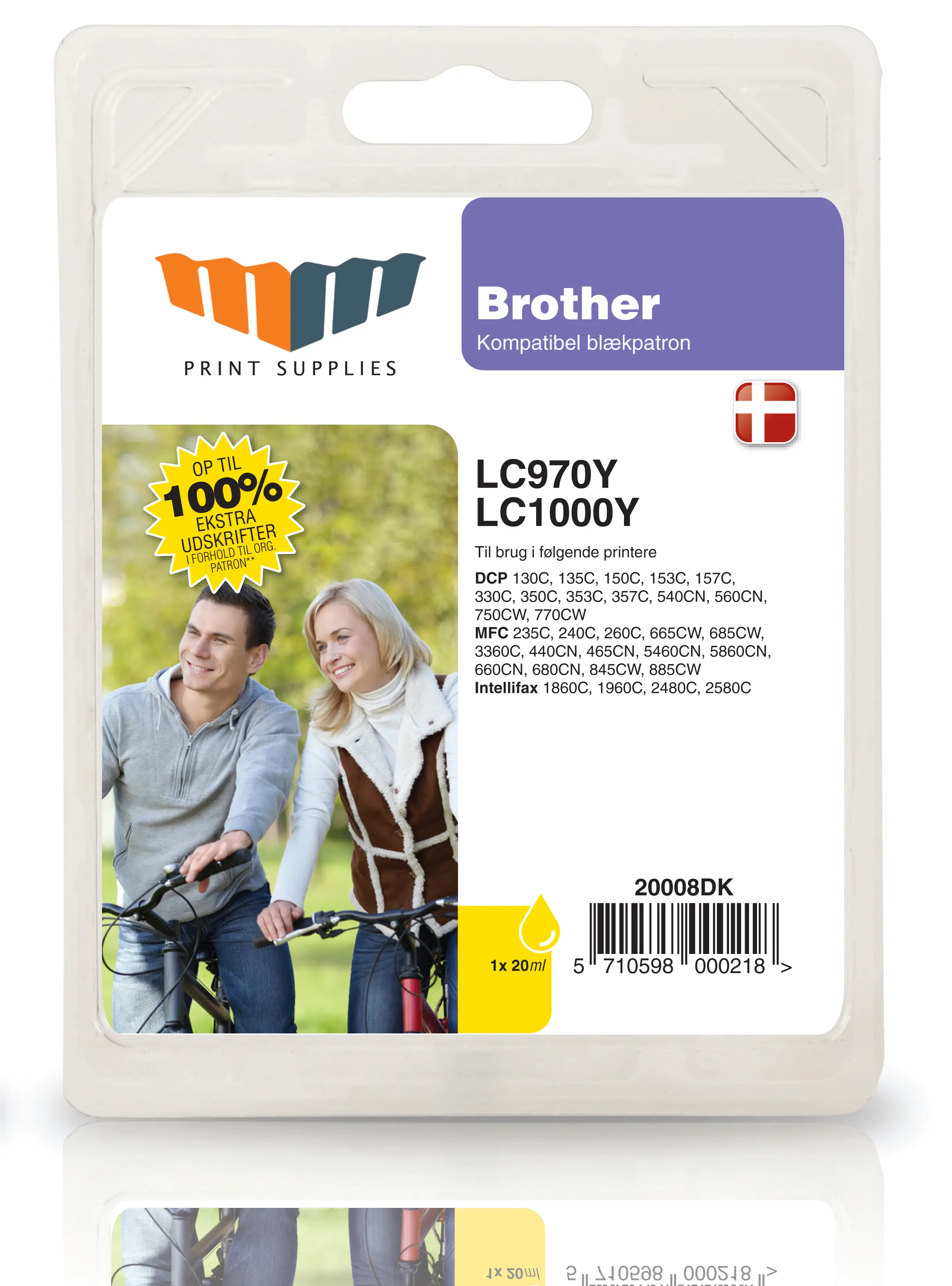 MM Yellow Inkjet Cartridge - Replaces Brother LC970Y & LC1000Y - 100% Extra ink compared to OEM 20008DK