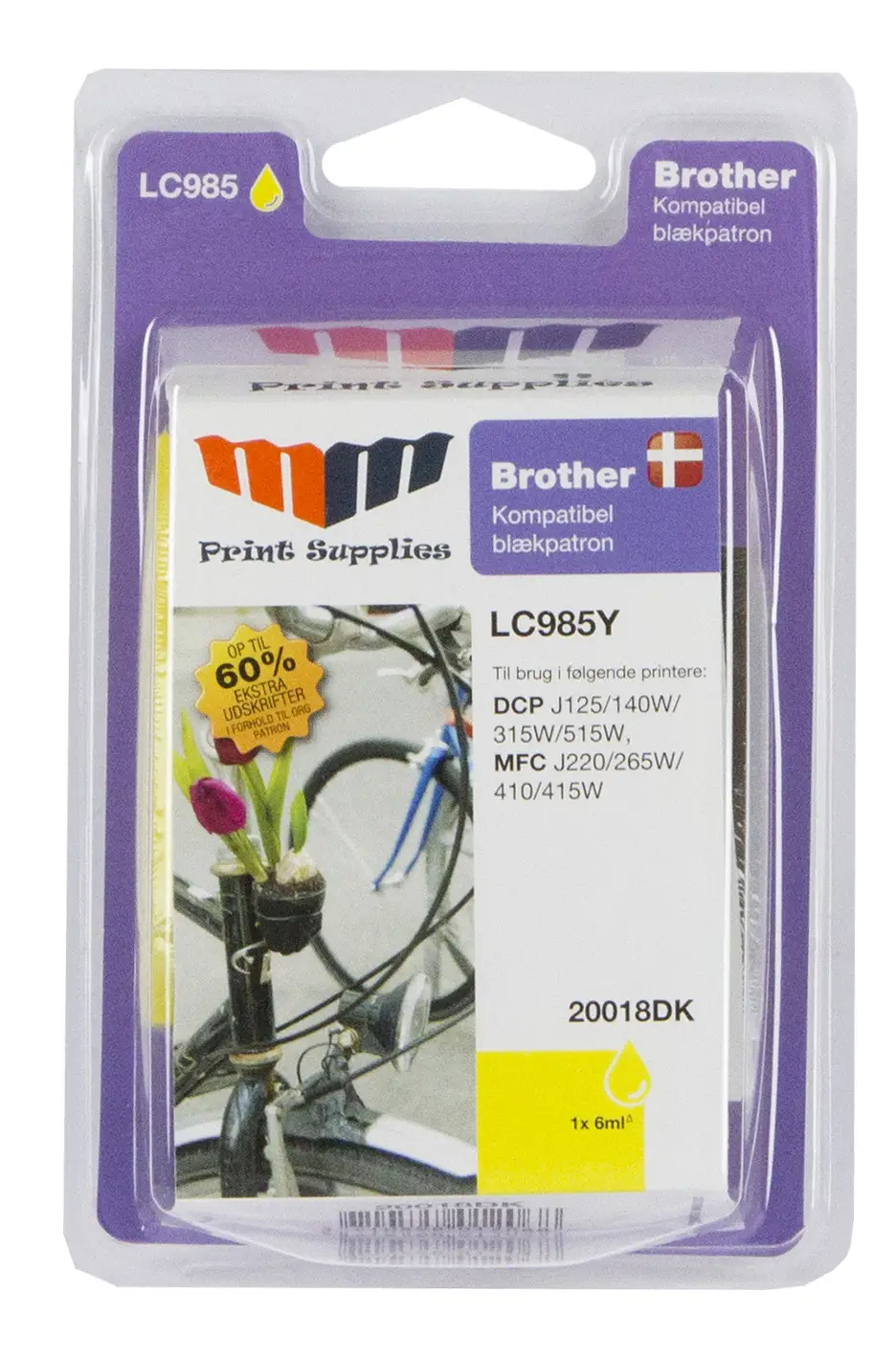 MM Yellow Inkjet Cartridge - Replaces Brother LC985Y - 60% Extra ink compared to OEM 20018DK