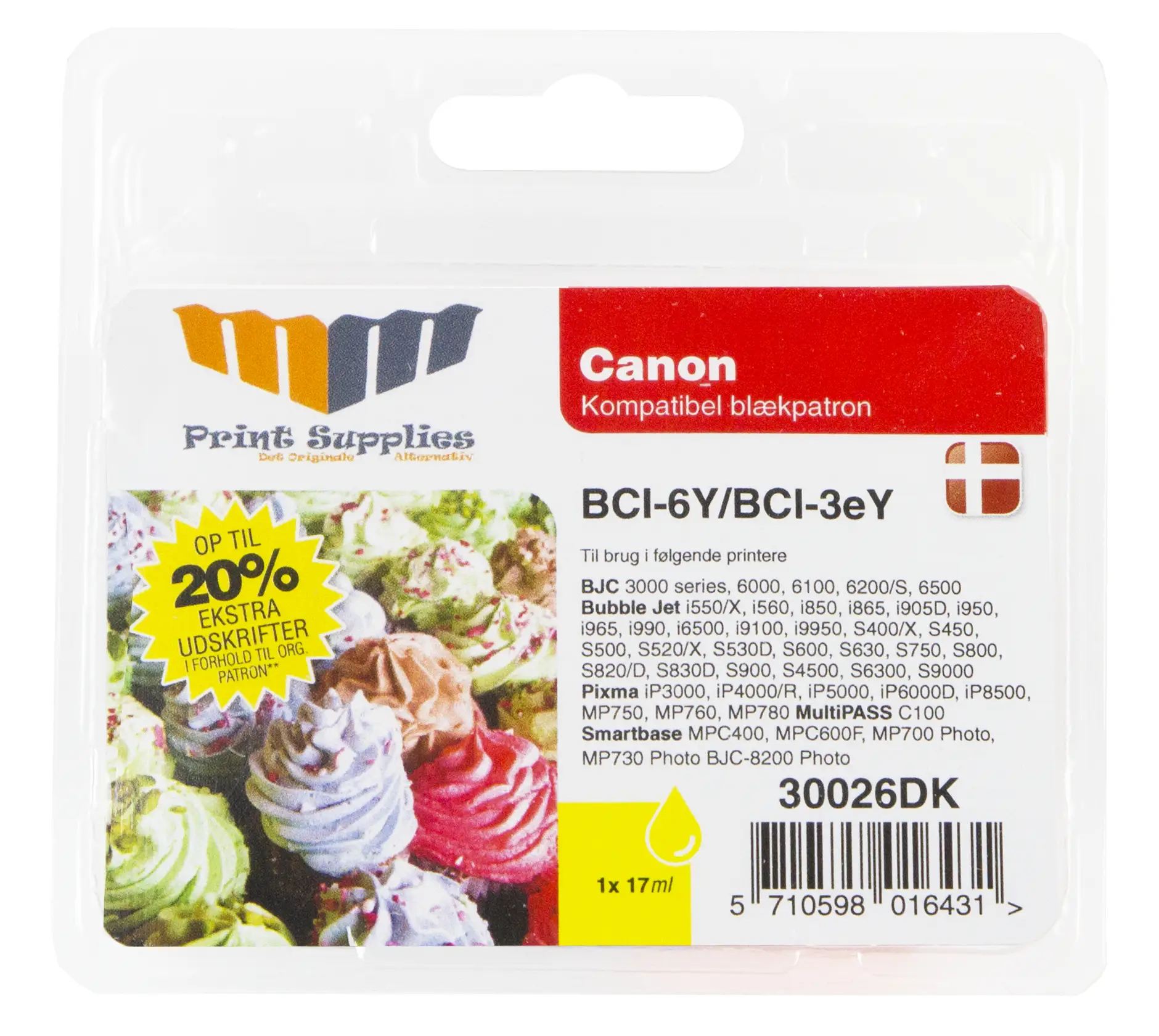 MM Yellow Inkjet Cartridge - Replaces Canon BCI-3eY / BCI-6Y (4482A002 / 4708A002) - 20% Extra ink compared to OEM 30026DK