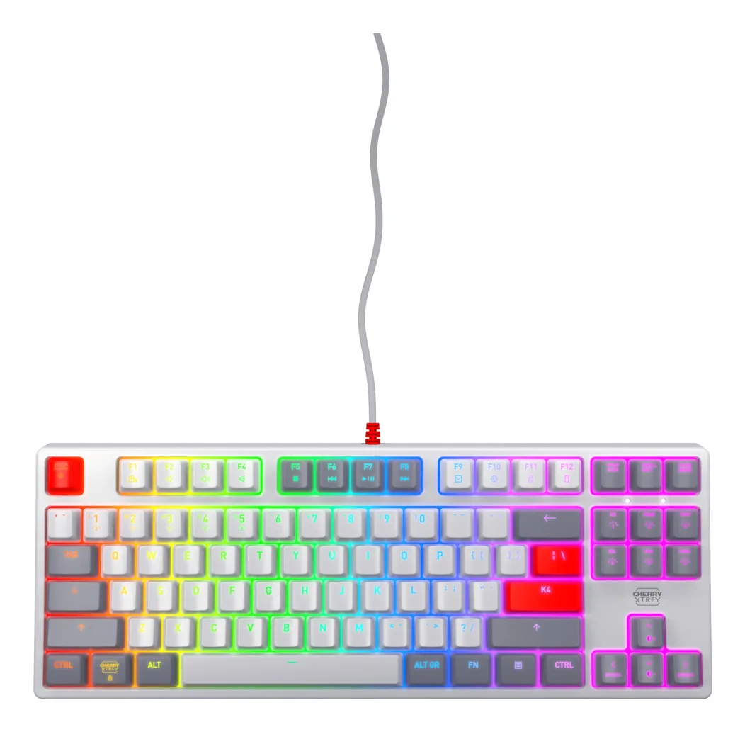 CHERRY K4V2 TKL klavye Oyun USB QWERTY Amerikan İngilizcesi Gri, Açık Gri, Kırmızı