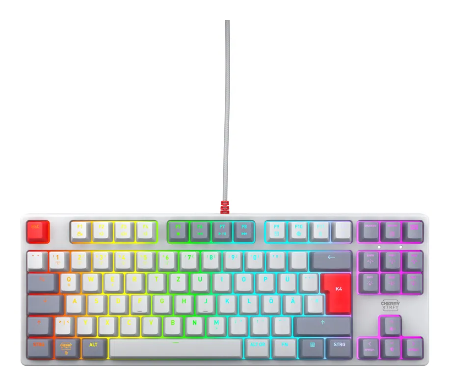 CHERRY K4V2 TKL klavye Oyun USB QWERTZ Almanca Gri, Açık Gri, Kırmızı