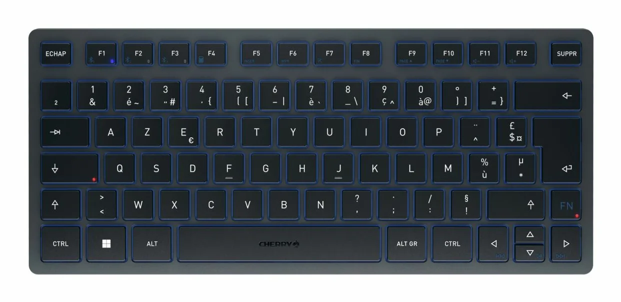 CHERRY KW 7100 MINI BT klavye Evrensel Bluetooth AZERTY Belçikalı Siyah, Mavi