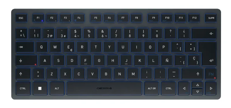 CHERRY KW 7100 MINI BT klavye Evrensel Bluetooth QWERTY İspanyolca Siyah, Mavi