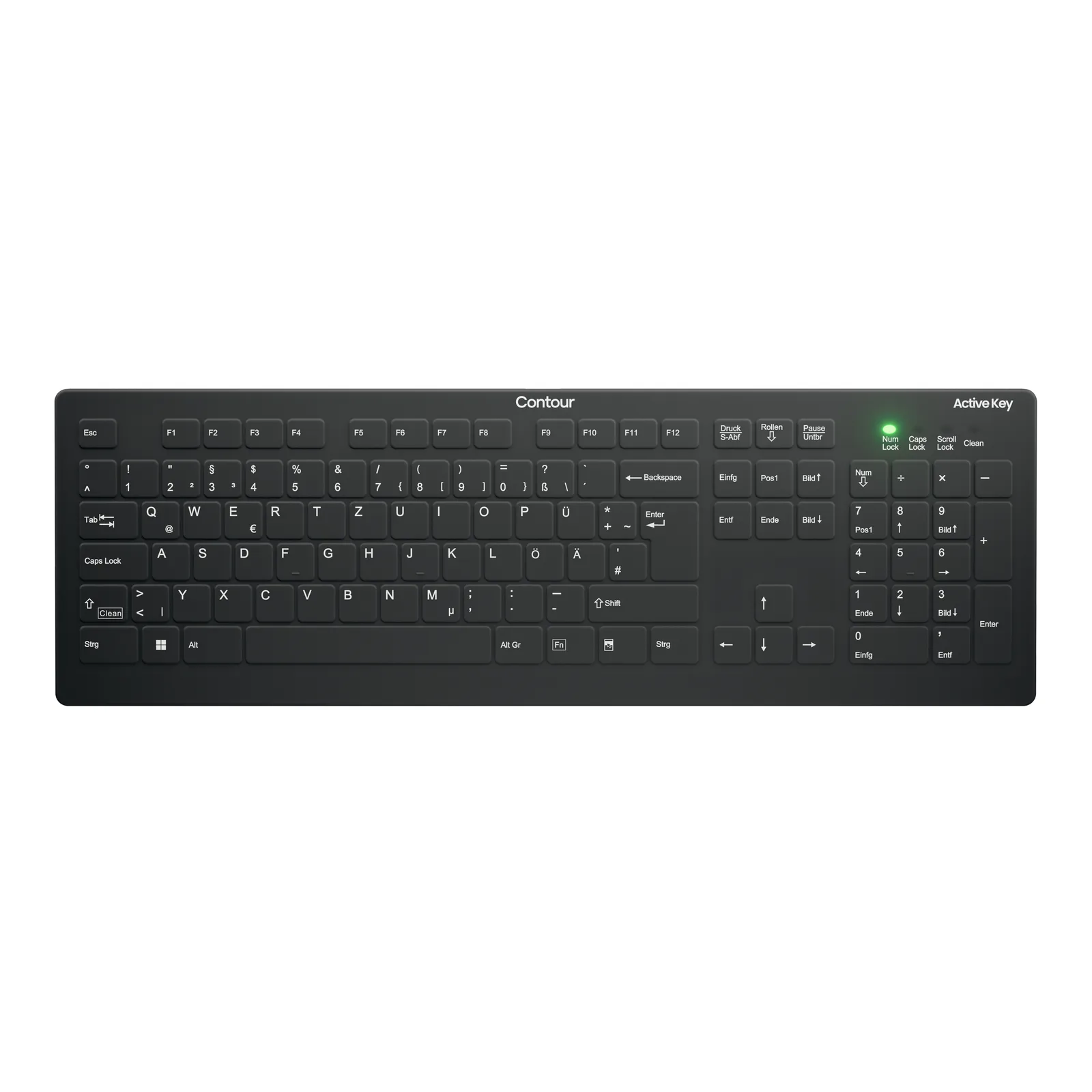 Contour Design Active Key AK-C8112 klavye Tıbbi RF kablosuz QWERTZ Almanca Siyah