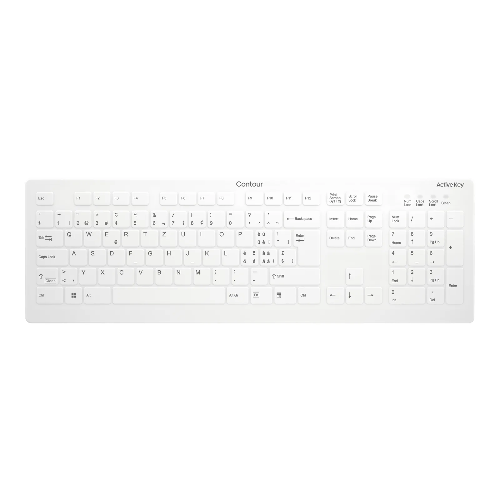 Contour Design Active Key AK-C8112 klavye Tıbbi RF kablosuz QWERTZ İsviçre Beyaz