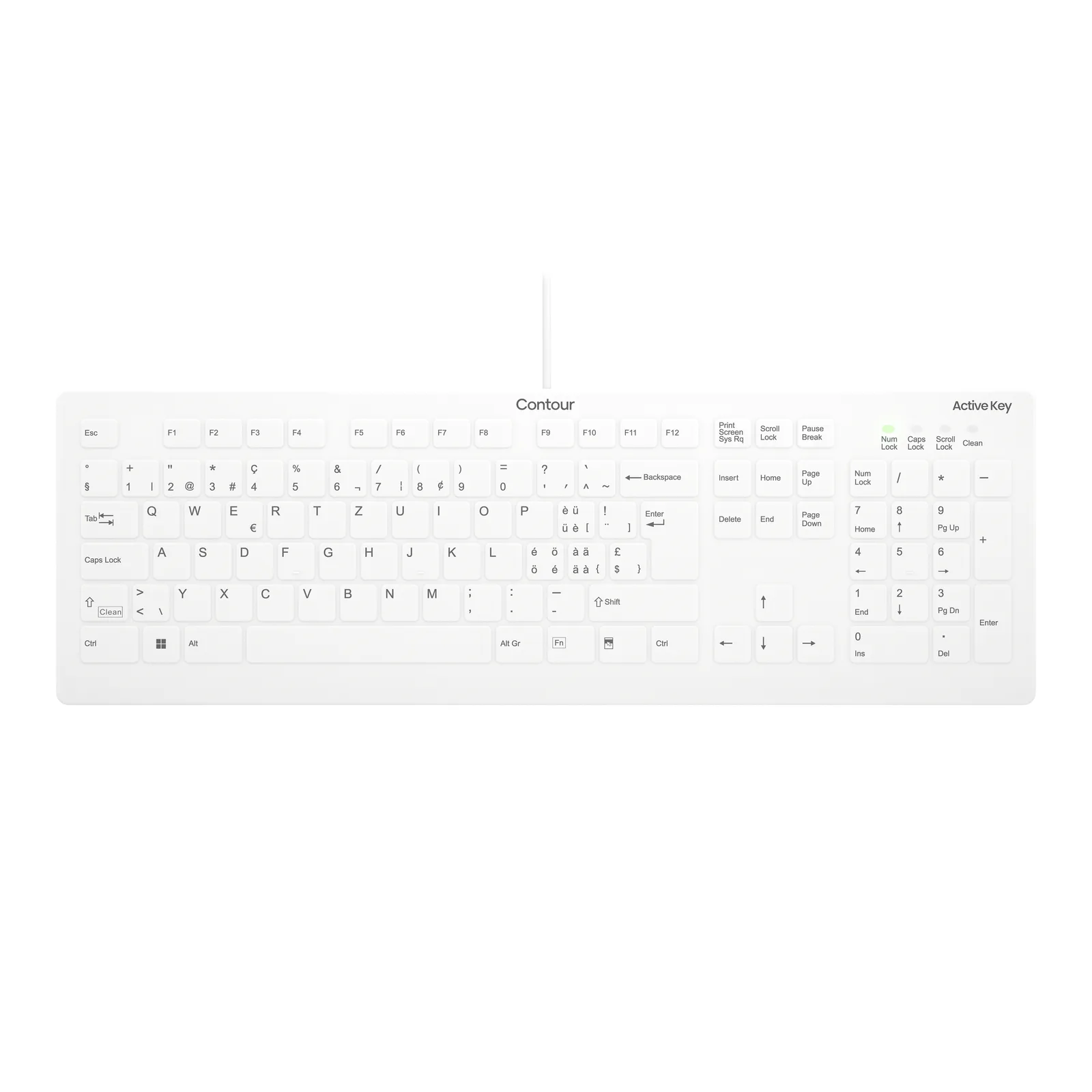 Contour Design Active Key AK-C8112 klavye Tıbbi USB QWERTZ İsviçre Beyaz