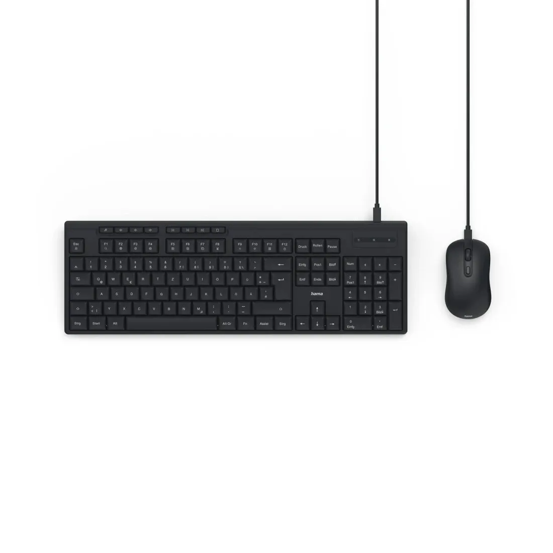 Hama CKM-200 klavye Fare dahil Ev / Ofis USB QWERTZ Almanca Siyah