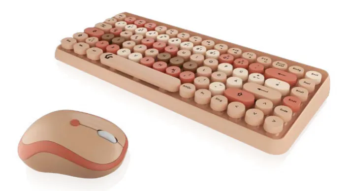 KeySonic KSKM-5200M-RF (DE) klavye Fare dahil Ofis RF kablosuz QWERTZ Almanca Bej, Kahverengi, Pembe