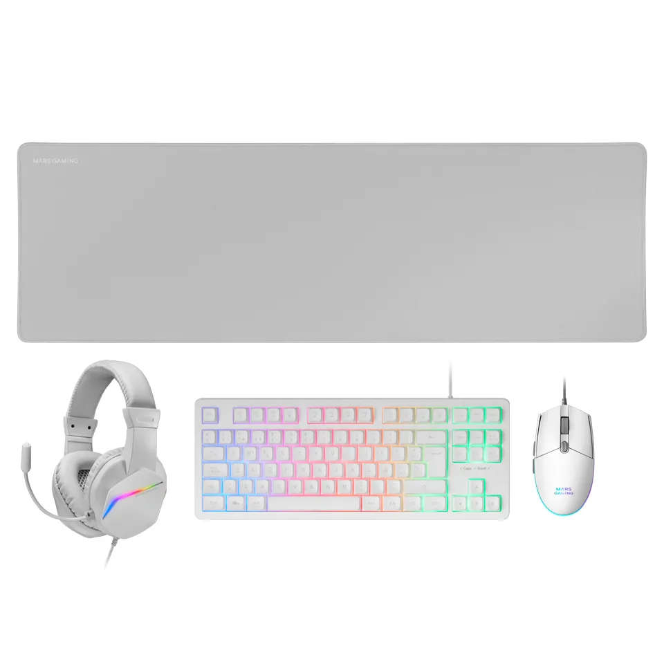 Mars Gaming MCP-RGB3W klavye Fare dahil Oyun USB Fransızca Beyaz
