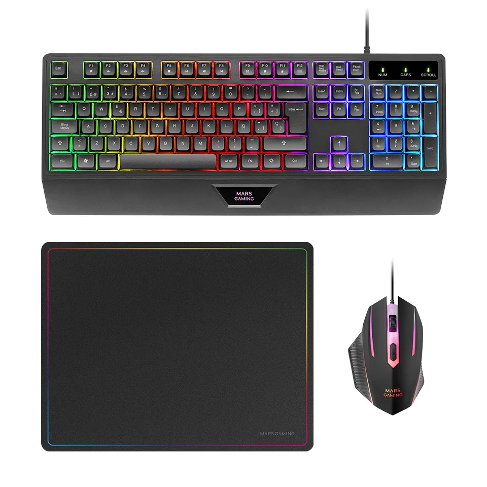 Mars Gaming MCP124 klavye Fare dahil Oyun USB QWERTY Portekizce Siyah
