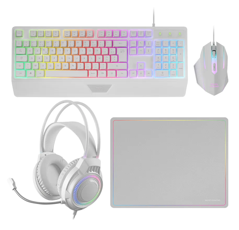 Mars Gaming MCP124PRO klavye Fare dahil Oyun USB AZERTY Fransızca Beyaz