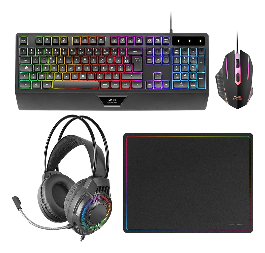 Mars Gaming MCP124PRO klavye Fare dahil Oyun USB QWERTY İspanyolca Siyah