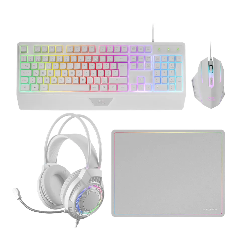 Mars Gaming MCP124PRO klavye Fare dahil Oyun USB QWERTY Portekizce Beyaz