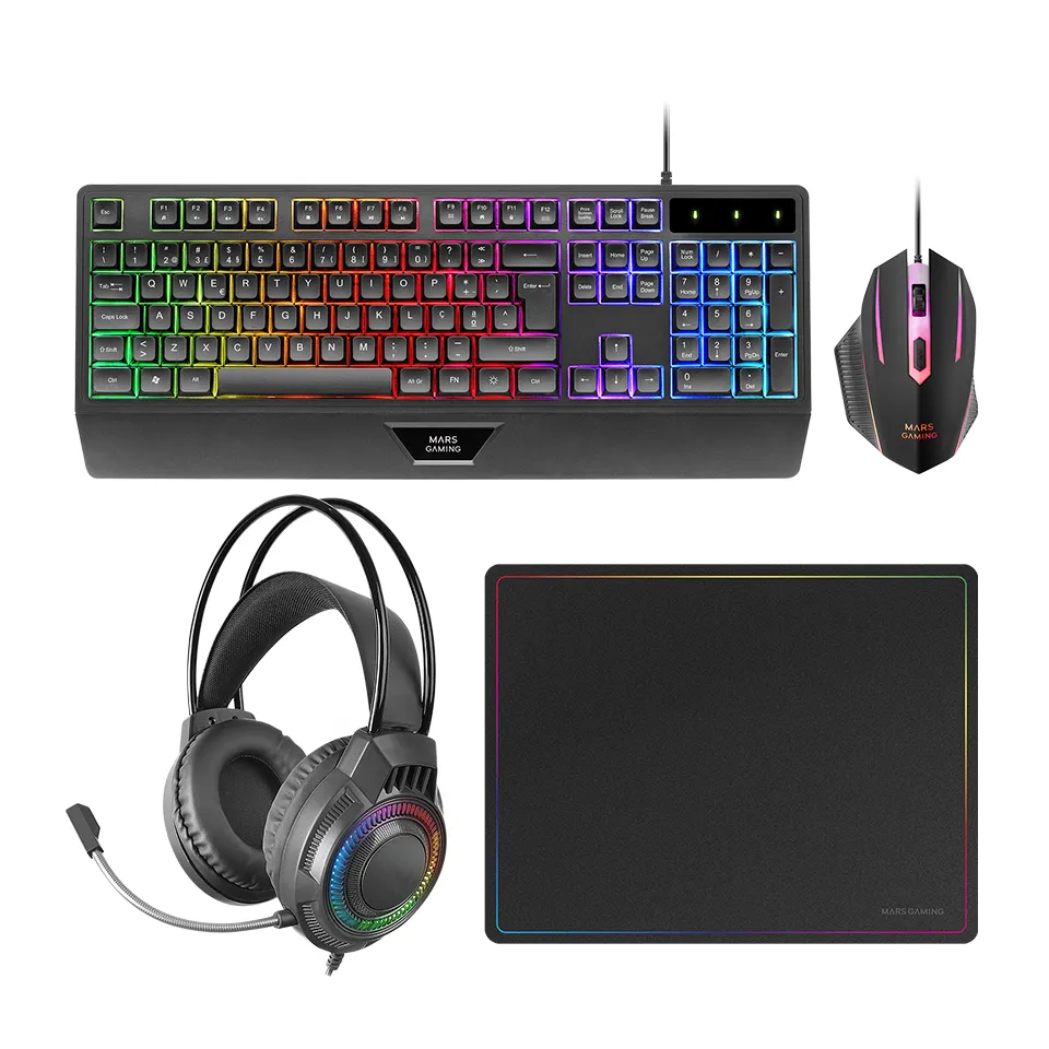 Mars Gaming MCP124PRO klavye Fare dahil Oyun USB QWERTY Portekizce Siyah