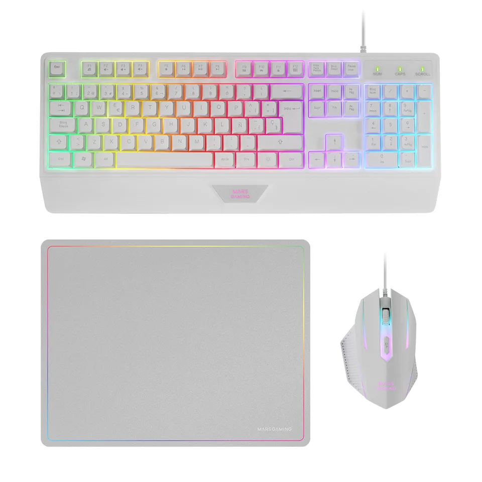 Mars Gaming MCP124W klavye Fare dahil Oyun USB AZERTY Fransızca Beyaz