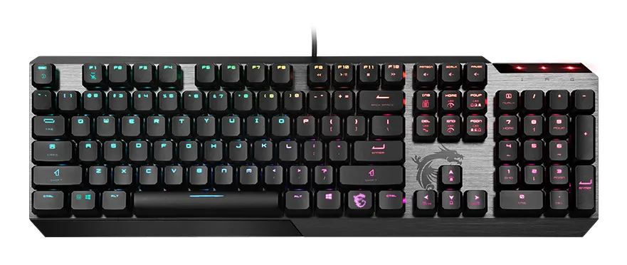 MSI Vigor GK50 Low Profile klavye Oyun USB QWERTY Ukraynaca Siyah, Metalik