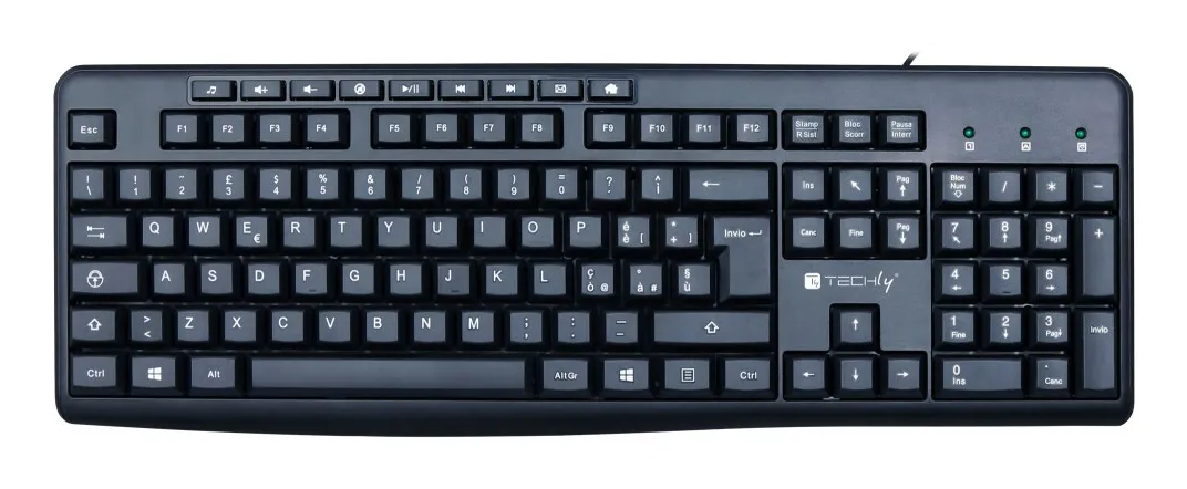 Techly IDATA 955-UBK-TM klavye Ev / Ofis USB QWERTY İtalyanca Siyah