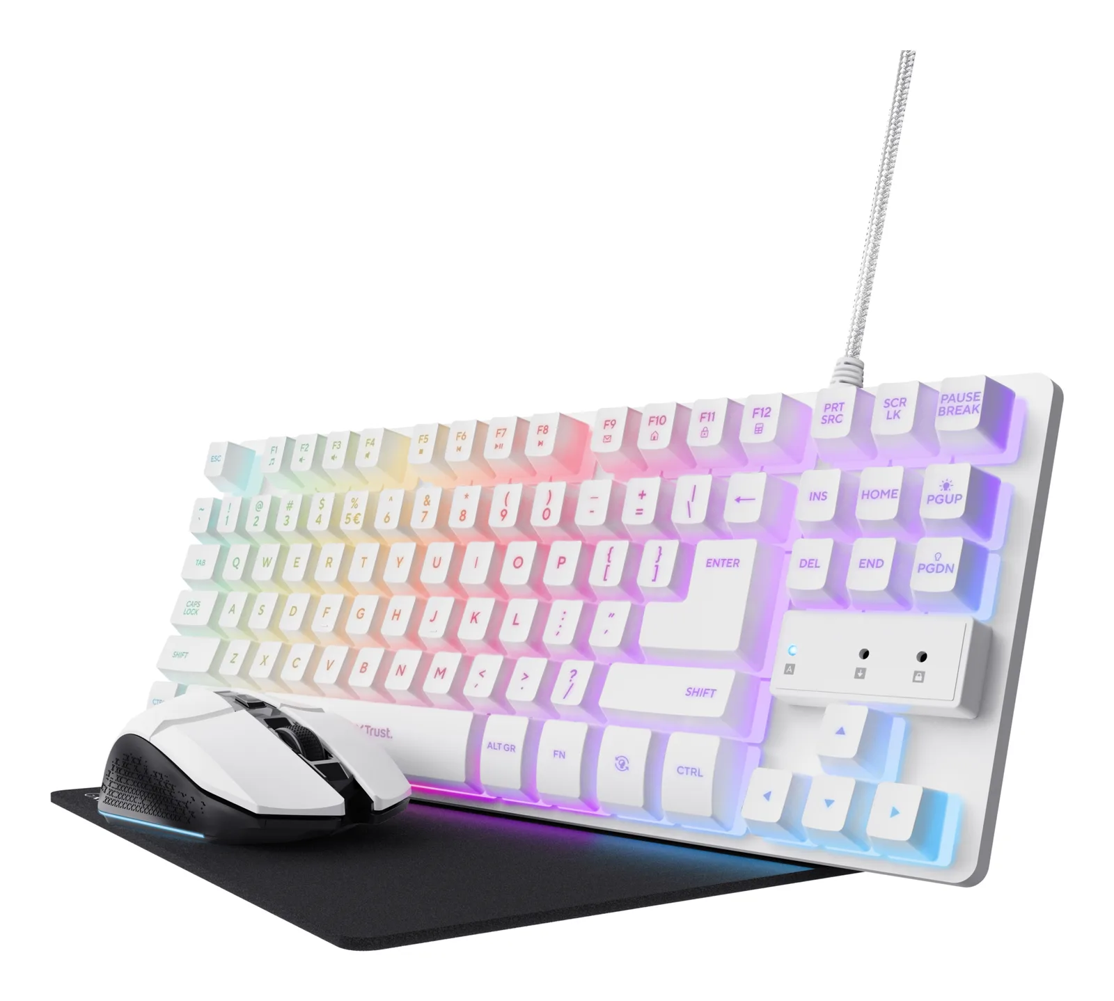 Trust GXT 794W klavye Fare dahil Oyun USB QWERTY Amerikan İngilizcesi Beyaz