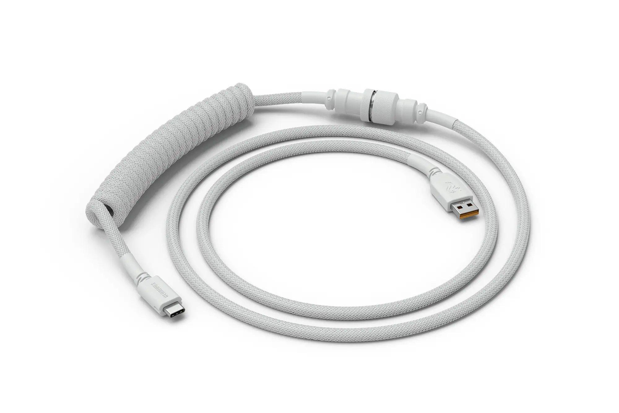 Glorious Gaming USB 2.0 cable 4.5ft total length 6 coiled section USB-C to USB-A adaptor 5-pin aviator connector Double-braided GLO-CBL-COIL-WHITE