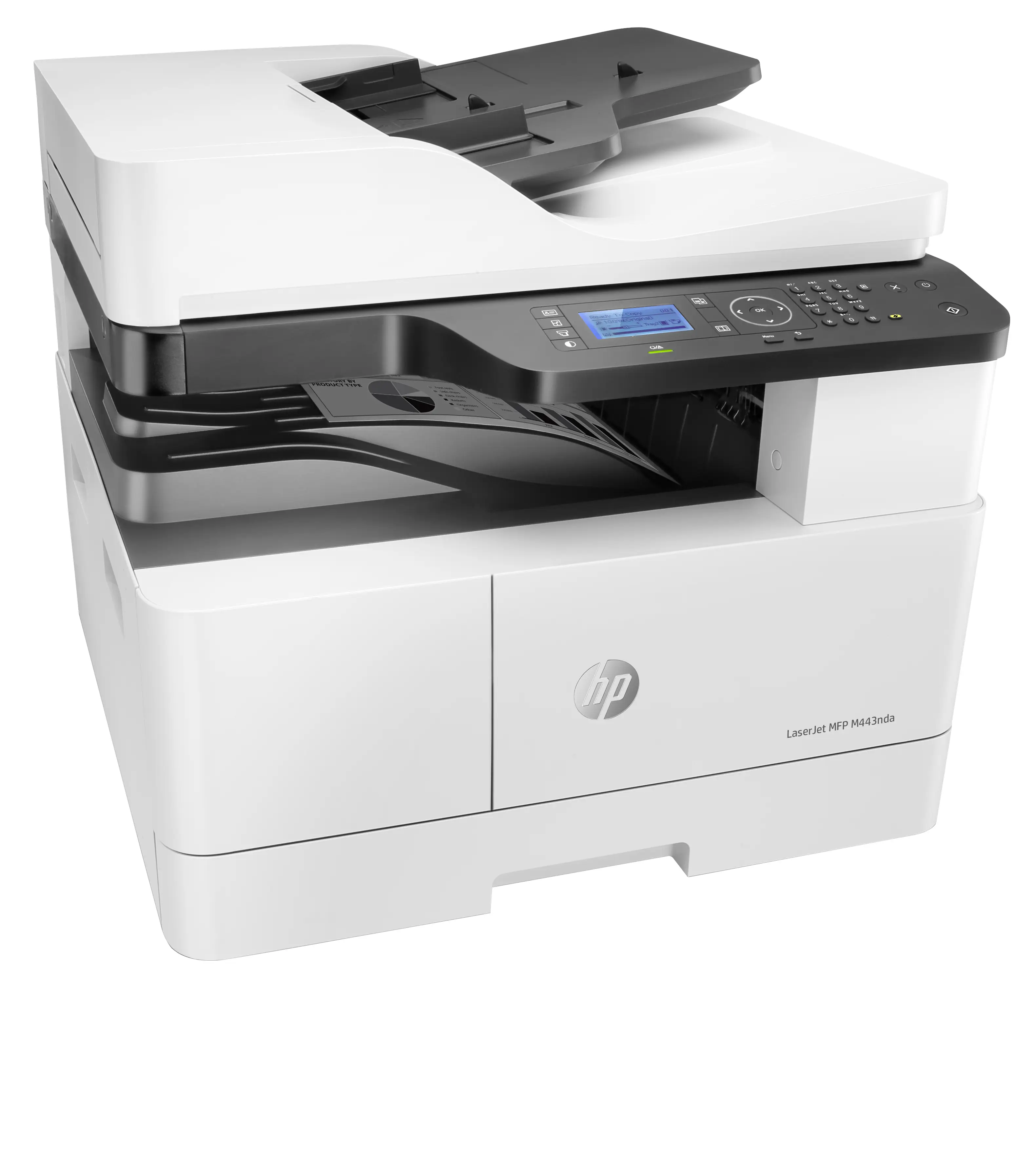 HP LaserJet M443nda Multifunction Siyah beyaz Yazıcı, alnızca Ethernet; Fotokopi Makinesi, Tarayıcı 8AF72A