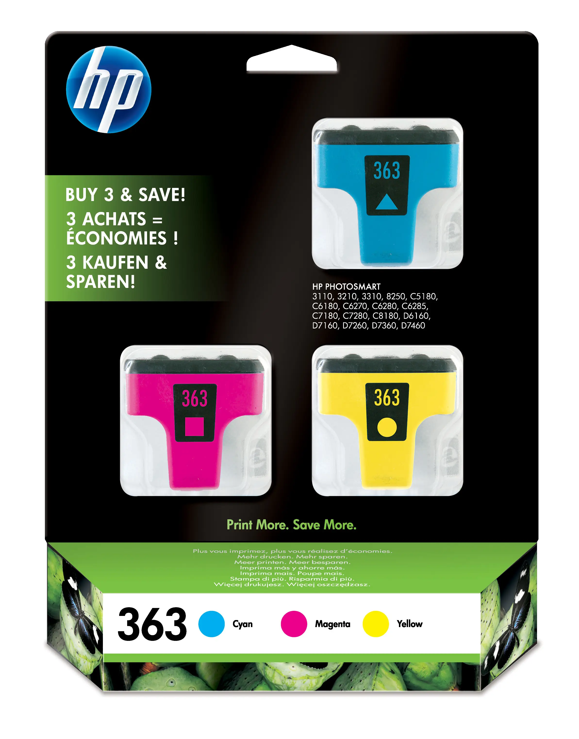 HP 363 3-pack Cyan/Magenta/Yellow Ink Cartridges CB333EE