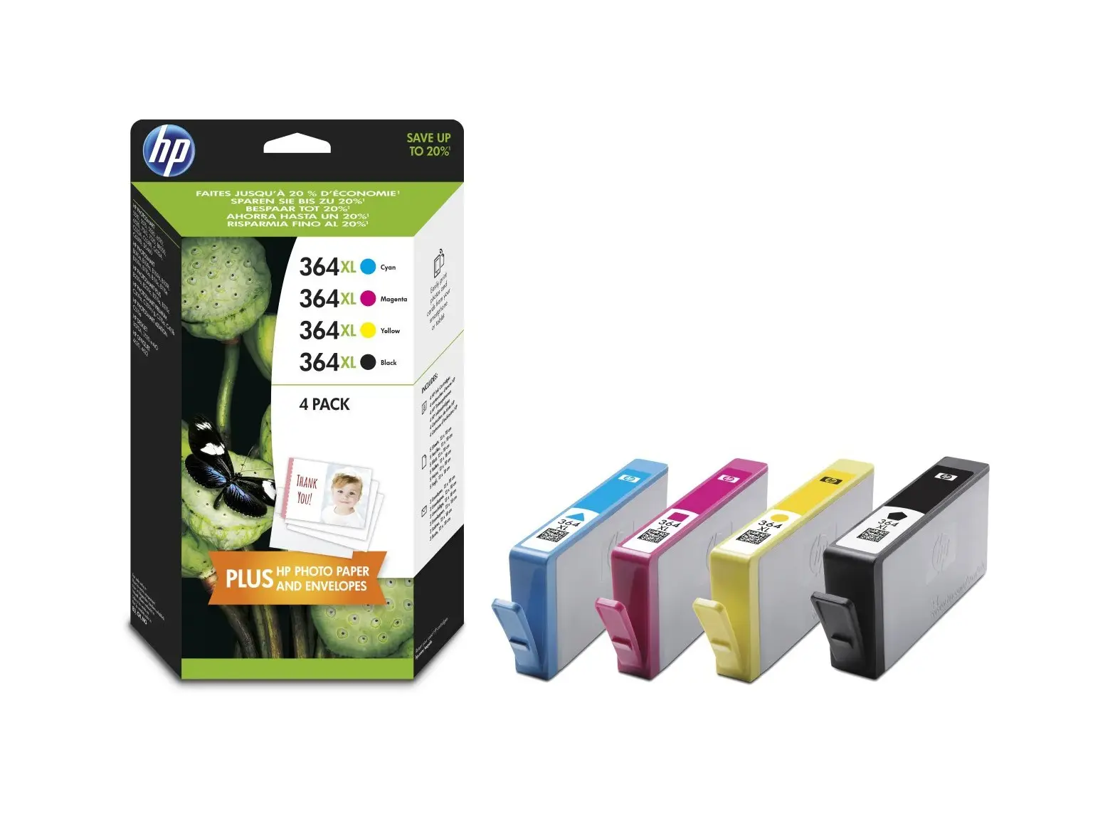 HP 364XL 4-pack High Yield Black/Cyan/Magenta/Yellow Original Ink Cartridges J3M83AE