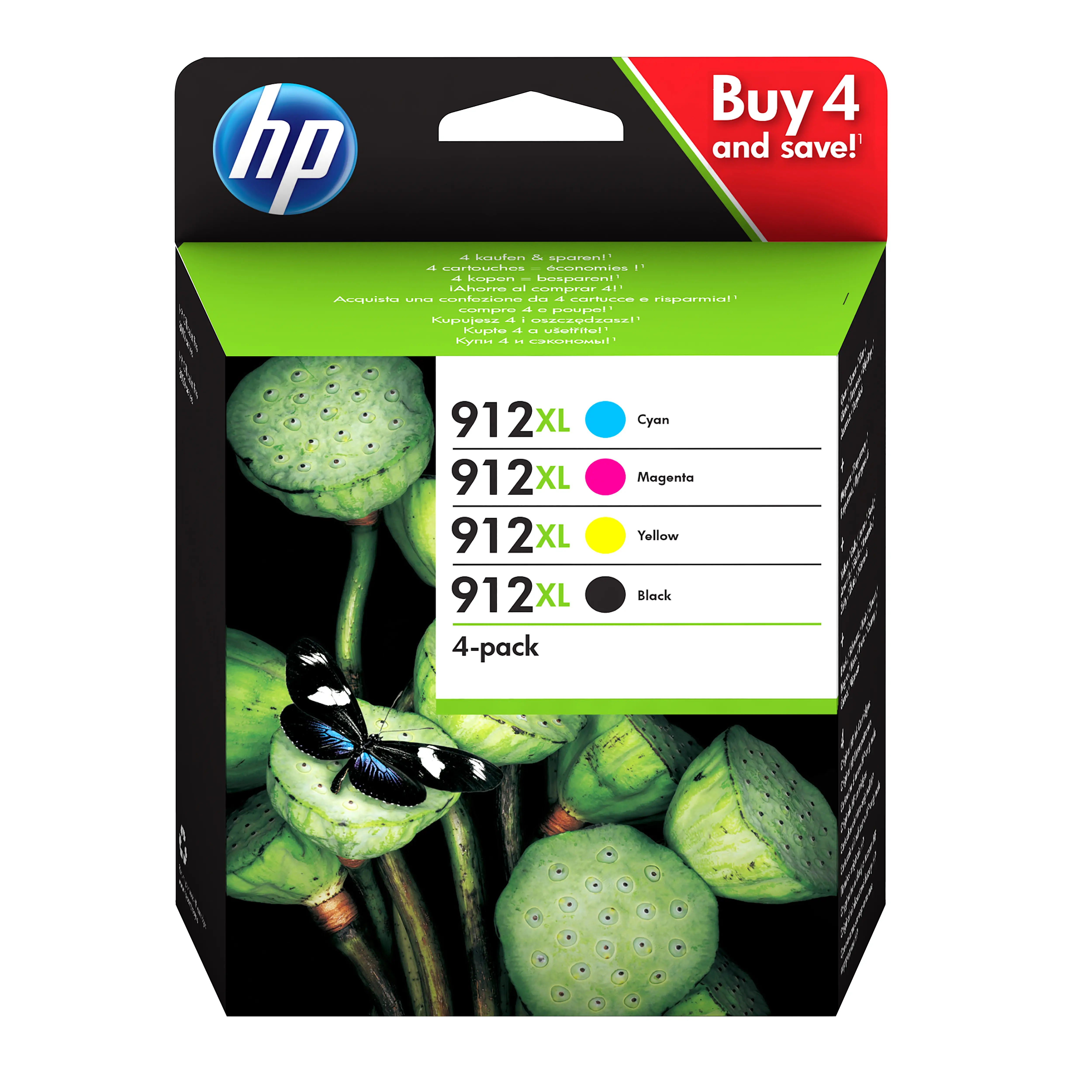 HP 912XL 4-pack Black/Cyan/Magenta/Yellow Original Ink Cartridges 3YP34AE