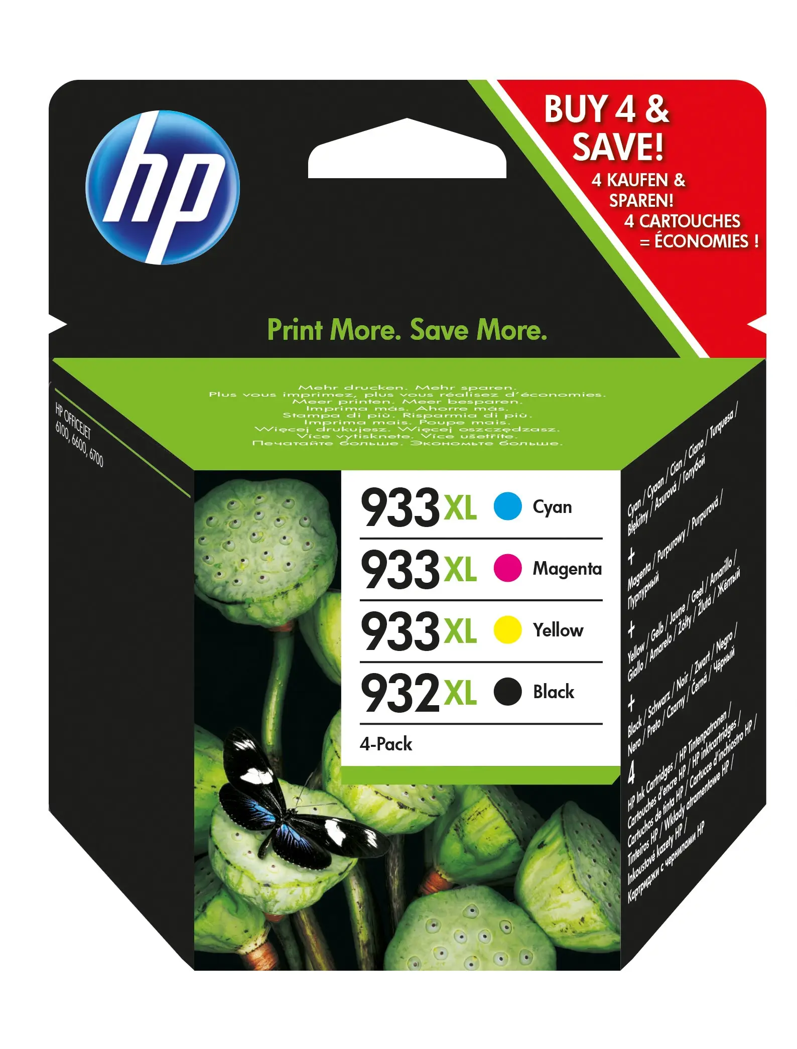 HP 932XL Black/933XL Cyan/Magenta/Yellow 4-pack Original Ink Cartridges C2P42AE