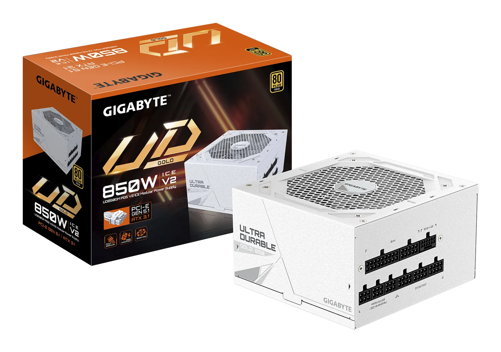 GIGABYTE UD850GM PG5 V2 ICE güç kaynağı ünitesi 850 W 20+4 pin ATX ATX Beyaz