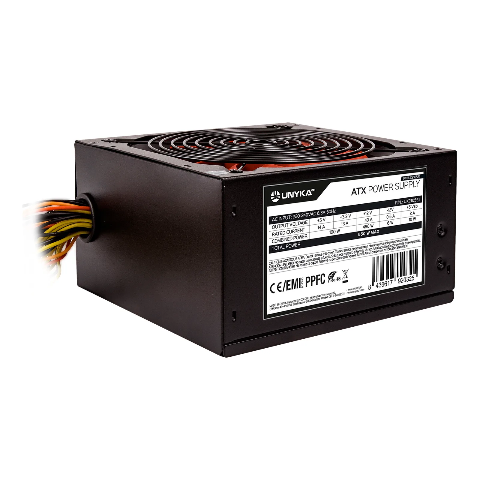 UNYKAch UK210551 güç kaynağı ünitesi 550 W 20+4 pin ATX ATX Siyah, Kırmızı