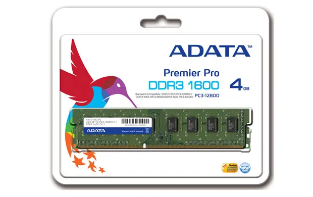 ADATA DDR3, 1600MHz, 240-Pin, 4GB AM2U16BC4P2-B